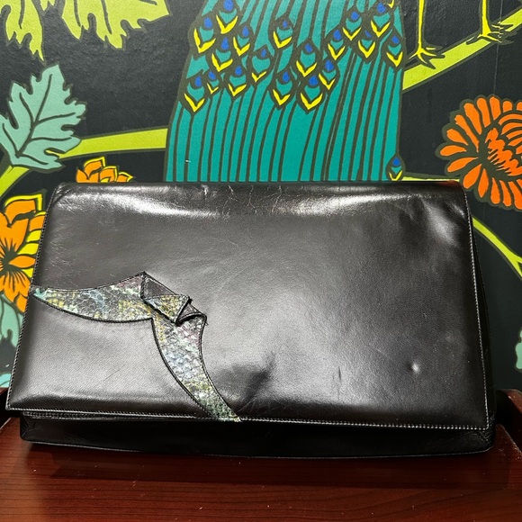 Vintage Bally Leather Clutch Crossbody Blitz Zipper Snakeskin 1970s - Picture 3 of 12